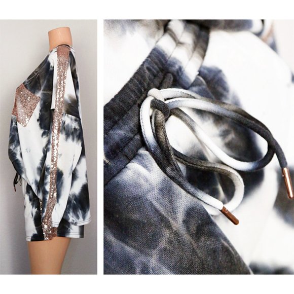 NEW Tie Dye Sequins French Terry Lounge 2pc Set - Picture 8 of 11